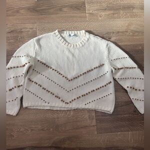 ZARA Cozy Cream Sweater with Brown Accents